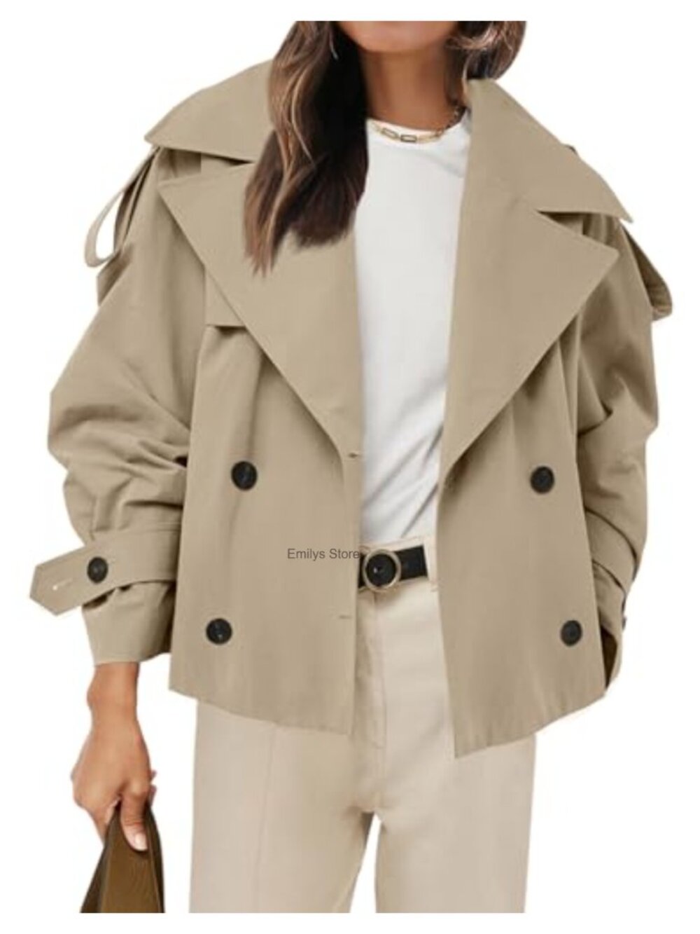 Cropped Trench Coat Double Breasted Belted Jacket